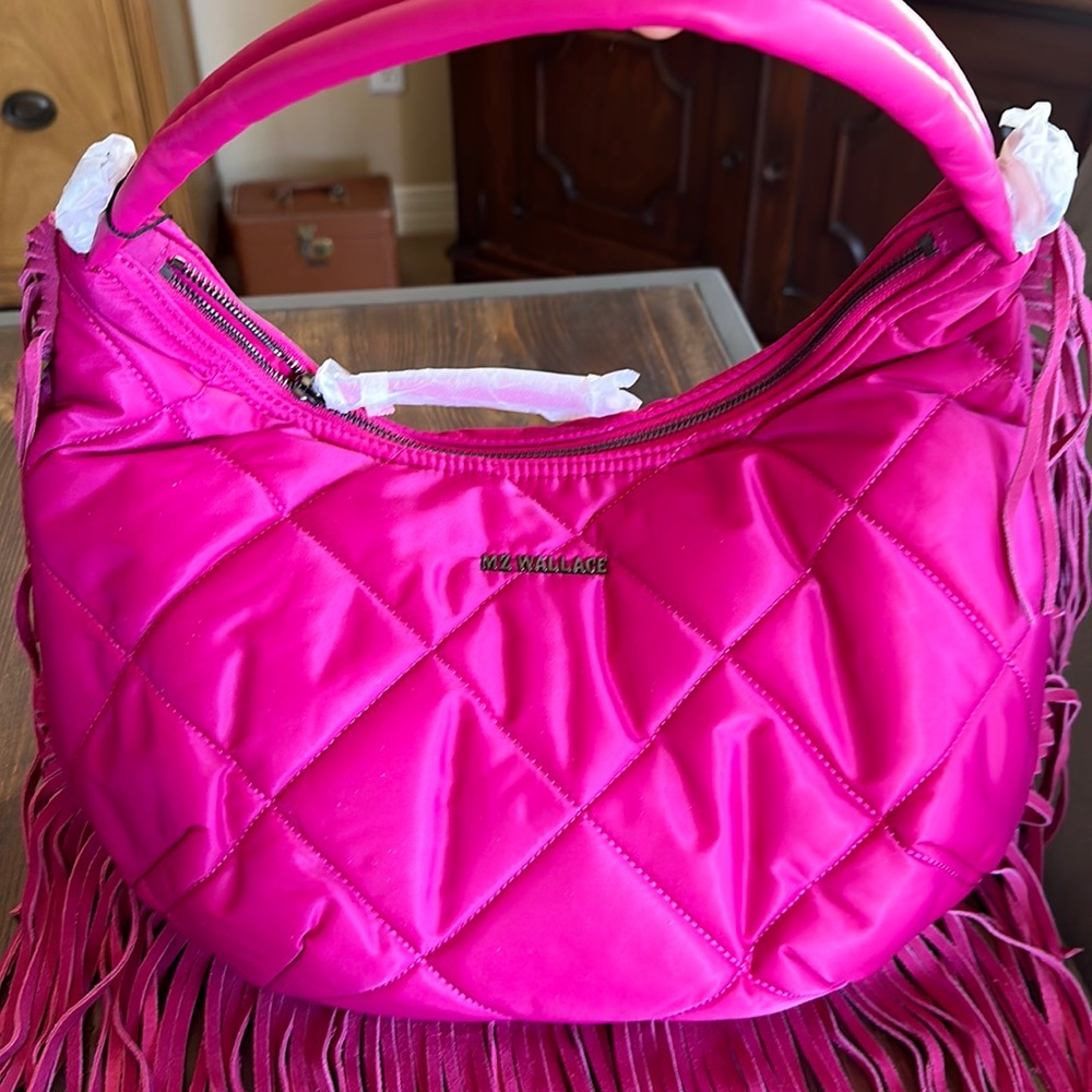 Quilted  Bowery Shoulder Bag, bright fuchsia Rec Air Fringe Large